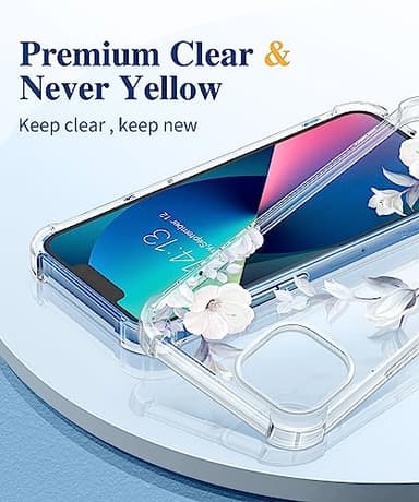 GVIEWIN Designed for iPhone 13 Case 6.1 Inch, with Tempered Glass Screen Protector + Camera Lens Protector Clear Flower Soft & Flexible Shockproof Floral Women Phone Cover (Hibiscus) - Image 3