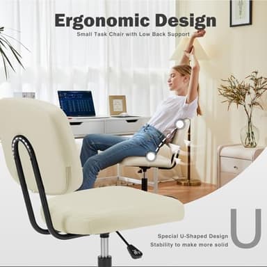 DUMOS Small Armless Home Desk Executive Chair with Low Back Lumbar Support, Height Adjustable PU Leather Computer Office Chair with 360° Swivel Wheels for Kids and Adults, Beige - Image 7
