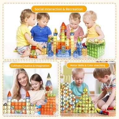 HarworLife 100 PCS Magnetic Tiles, Diamond Magnetic Blocks Building Set Magnet Tiles STEM Toys 3D Kids Preschool Educational Sensory Toys Gift for Toddlers Kids Boys Ages 3 4 5 6 7 8 9+ Year Old - Image 4
