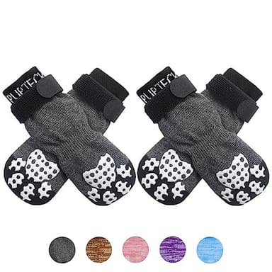 PUPTECK Anti-Slip Dog Socks with Double Sides Grips for Small Medium Large Dogs Hardwood Floors Prevents Licking, Dog Shoes for Hot Pavement Traction Control Paw Protector for Senior Dogs, Grey L - Image 1