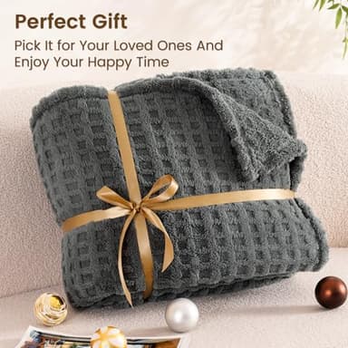 David's Home Ultra Soft Fleece Blanket Queen Size for Bed, Plush Shaggy Fluffy 3D Jacquard Waffle Throw for Couch, Warm Lightweight for Fall Winter,Fuzzy Aesthetic Room Decor,90x90 inches,Dark Grey - Image 4