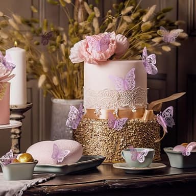 72 Pcs Butterfly Decorations, 3 Sizes 3 Styles, Wall Decor, Butterfly Party Birthday Decorations, Butterflies for Crafts, Cake Decorating, Wall Stickers Room Decor, Lavender - Image 3