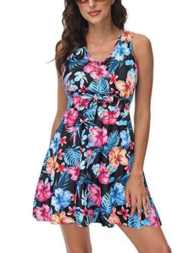 Kate Kasin Two Piece Swimsuits for Women Tummy Control Back Cross Flowy Swimdress Bathing Suits with Boyshorts Swimwear - Image 1