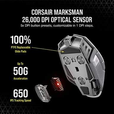 Corsair M65 RGB Ultra Wireless Tunable FPS Wireless Gaming Mouse - Sub-1ms Slipstream Wireless Technology, 26,000 DPI Optical Sensor, Up to 120 Hours of Battery Life, 8 Programmable Buttons - White - Image 4
