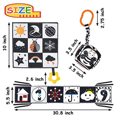 KUANGO 3 PCS Black and White High Contrast Baby Toys Newborn Toys 0-6 Months, Visual Stimulation Sensory Soft Book, Infant Tummy Time Toys 0-3-6 Months Baby Gifts - Image 7