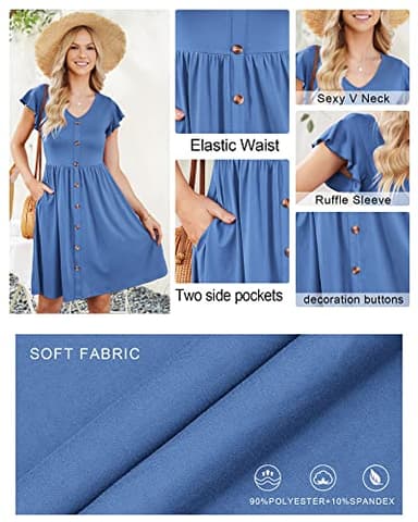 WNEEDU Women Summer Dresses Sleeveless Casual Loose Swing Button Down Midi Dress with Pockets(Dark Green,L) - Image 4