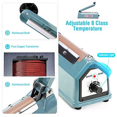 METRONIC Impulse Sealer 8 inch, Manual Heat Sealer Machine for Plastic Bags, Shrink Wrap Bag Sealers Heavy Duty Sealing Machine With Repair Kit (Blue) - Image 8