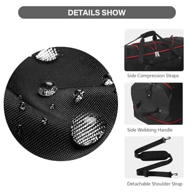 Vomgomfom 32" Soft-Sided Foldable Wheeled Travel Duffel Bag,Expandable 110L to 140L Rolling Cargo Bag with 2 Wheels and Multiple Pockets,Black-red - Image 5