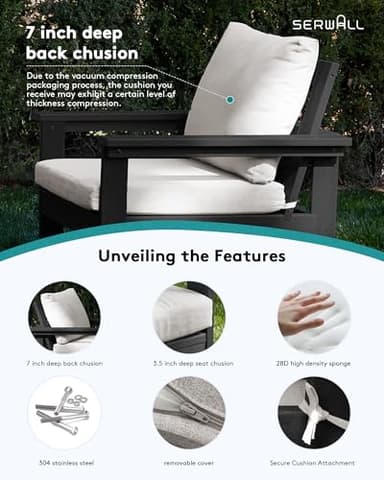 SERWALL HDPE Patio Furniture Set, 7-Piece Outdoor Sectional Sofa Set, All Weather Outdoor Couch Set for Deck, Lawn, Black Frame with Khaki Cushion - Image 5