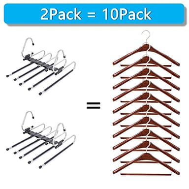 Magic Pants Hangers Space Saving - 2 Pack for Closet Multiple Layers Multifunctional Uses Rack Organizer for Trousers Scarves Slack (2 Pack with 10 Metal Clips) - Image 7