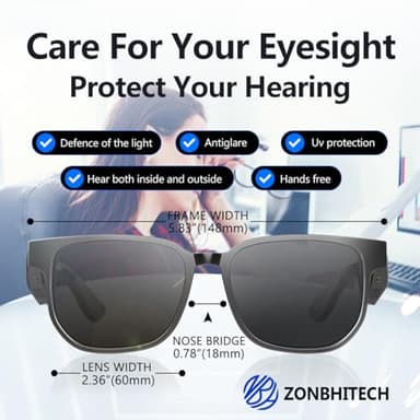 zonbhitech Smart Glasses with Bluetooth Speaker,Open Ear Smart Audio Glasses,UV Protection Glasses for Men & Women 09 (Black) - Image 3