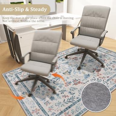 chakme Office Chair Mat for Hardwood Floor, 72"x48" Easy Glide Computer Desk Mat Protector for Rolling Chair Under Desk Rug Nonslip Backing, Machine Wash, (Floral) - Image 5