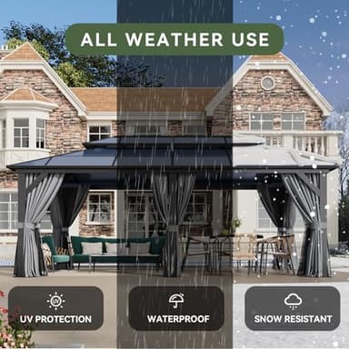 Aoxun 12'x20' Hardtop Gazebo, Aluminum Frame Permanent Pavilion with Curtains and Netting, Outdoor Polycarbonate Double Roof Canopy, Designed for Garden, Lawns, Patio, Gray - Image 9