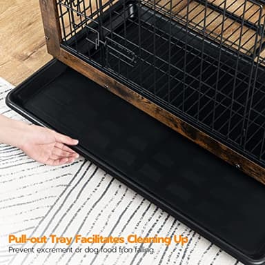 HOOBRO Dog Crate Furniture, 38.6" Large Dog Kennel Indoor, Wooden Cage with Pull-Out Tray, Double Doors Pet House Side End Table for Large/Medium/Small Dogs, Rustic Brown BF982GW03G1 - Image 4