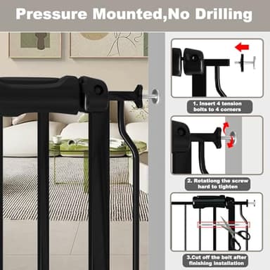 Fairy Baby Extra Wide Baby Gate 48-53 Inch Wide, Walk Through Pressure Mounted No Drill, Long and Large Tension Gate for Pet and Kids, Black - Image 6