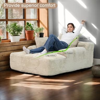 POEM PANDA 67" Oversized Chaise Lounge Reading Chair,Plush Corduroy Boneless Memory Foam Couch Sofa Beds,Lounging Chairs with Deep Large seat,No Assembly Required Cloud Comfy Couches for Living Room - Image 7