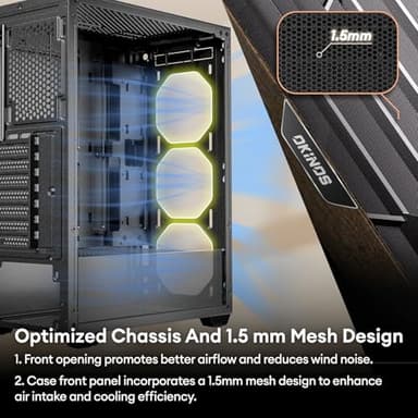 Okinos Oak Wood ATX PC Case, 4 x 120mm 3 Pin Non-PWM Case Fans Pre-Installed, Type-C Port, Tempered Glass Side Panel, Black Mid-Tower Computer Case, Cypress 5 AIR - Image 4
