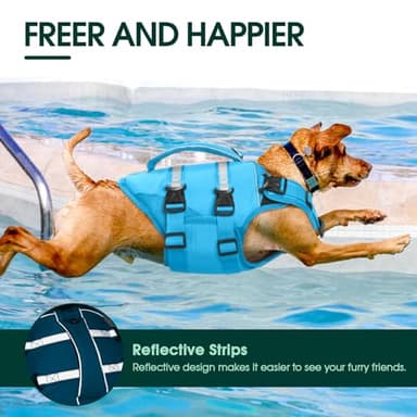 Kuoser Dog Life Jacket, High Flotation Dog Life Vest for Swimming Boating, Adjustable Ripstop Pet Lifesaver for Small Medium and Large Dogs, Reflective Safety Puppy Swimming Vest with Rescue Handle - Image 6