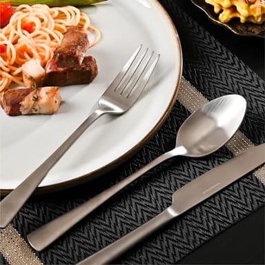 KINGSTONE Silverware Set for 8, 40-Piece 18/10 Stainless Steel Flatware Set,Forged Cutlery Set Matte Satin Finish, Dishwasher Safe - Image 2
