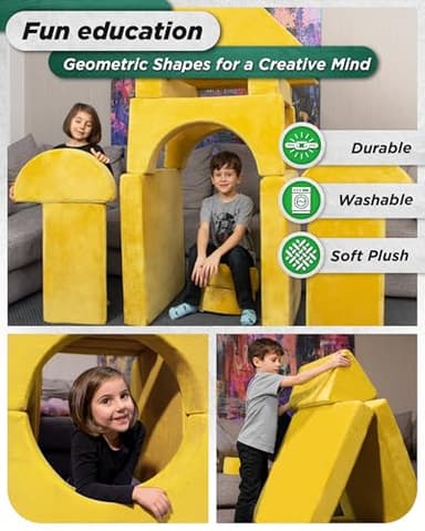 Lunix LX15 14pcs Modular Kids Play Couch, Child Sectional Sofa, Fortplay Bedroom and Playroom Furniture for Toddlers, Convertible Foam and Floor Cushion for Boys and Girls, Yellow - Image 6