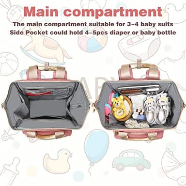 Jiefeike Diaper Bag Backpack, Pink Baby Girls Diaper Bag for Mom, Travel Baby Bags Backpack for Women, Insulated Pockets Portable toddler diaper bag with USB Charging Port, RFID Anti-Theft Pocket - Image 4