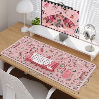 iCasso Pink Desk Pad Mat, XXL Large Mouse Pad, Desk Matt for Desktop, Anti-Slip Big Mousepad with Stitched Edges, Mouse Mat for Computer(Pink) - Image 2