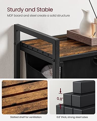 VASAGLE Laundry Hamper, Laundry Basket, Laundry Sorter with 2 Pull-Out and Removable Bags, Shelf, Metal Frame, 2 x 12.1 Gallons (46 L), 28.8 x 13 x 28.4 Inches, Ink Black and Rustic Brown UBLH201B01 - Image 5