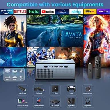 FUDONI Projector with 5G WiFi and Bluetooth, 1080P Outdoor Projector with HDMI and USB, Max 300" Display Zoom Function for Movies & Gaming, Compatible with TV Stick/Phone/Laptop - Image 5