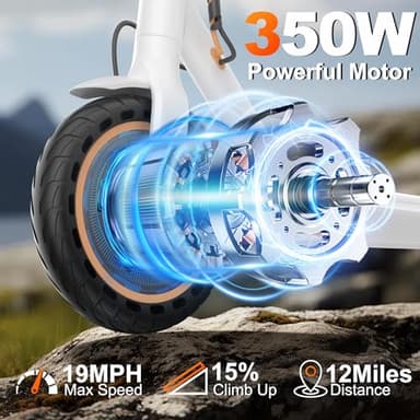 WERHY Electric Scooter for Adults, with 350W Powerful Motor, 12 Miles Range, 19 MPH Top Speed, with 8.5" Solid Tires, Foldable E Scooter with Dual Braking Systems and APP Control - Image 2