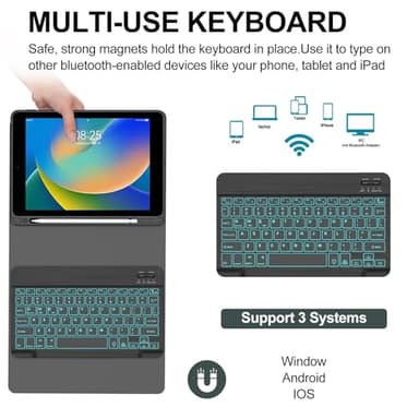 BORIYUAN iPad 10.2 inch Case with Keyboard, Detachable Bluetooth Keyboard with 7 Color Backlit, Slim Folio Smart Cover with Pencil Holder for iPad 9th/8th/7th Gen/iPad Pro 10.5"/iPad Air 3rd Gen Black - Image 4
