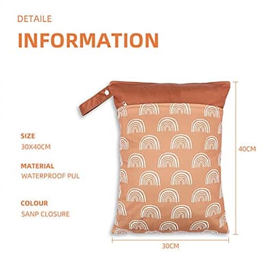 2 Pack Wet Dry Bags for Baby Diapers&Breast Pump Parts, Waterproof Reusable Wet Bag with Two Zipper Pockets, Beach Pool Gym Bag Stroller Yoga Toiletries Daycare Organizer, 11.8 inch x 15.7inch(Brown) - Image 5