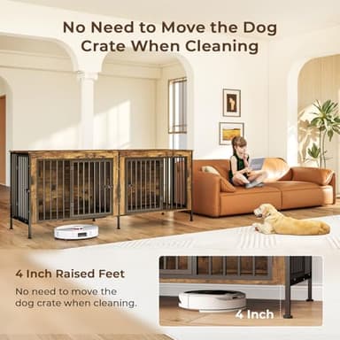 78 Inch Dog Crate Furniture for 2 Dogs,Extra Large Double Dog Kennel Furniture with Removable Divider, XXL Thick Wooden Dog Cage TV Stand - Image 3