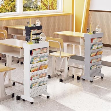 YEMUNY 6 Tier Rolling Utility Cart Multi-Functional Movable Storage Book Shelves with Lockable Casters for Study Office Classroom, Black - Image 6