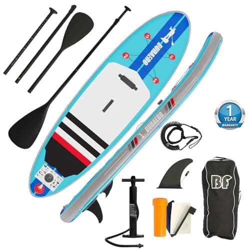 Inflatable Stand Up Paddle Board with SUP Accessories & Backpack. Paddle Boards for Adults. Non-Slip Deck, Wide Stance, Bottom Fin, Double Action Pump. - Image 1