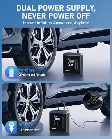 NUSTE Tire Inflator Portable Air Compressor, 150PSI Cordless Air Pump for Car Tires, 3X Faster Battery & 12V DC Dual Power Electric Bike Pump with Pressure Gauge, for Car Bicycle Ball and More - Image 4