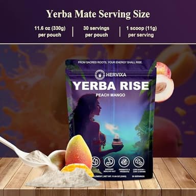 Yerba Mate Peach Mango Energy Tea Powder – Clean Plant-Based Focus Drink with Probiotics & Adaptogens – Low Sugar, No Crash, Smooth Taste – 30 Refreshing Servings - Image 9