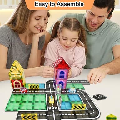 Drofex 42pcs Magnetic Tiles Road, Magnetic Building Blocks City Construction Toys for 3+Year Old Boys Girls, Kids Montessori Toys for Toddler, STEM Learning Gifts - Image 5