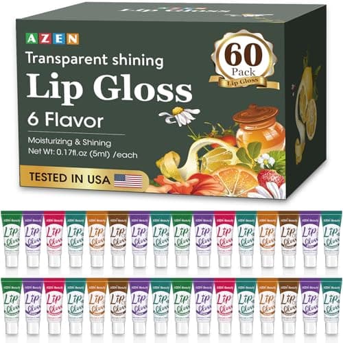 AZEN 60 Pack Lip Gloss Set, Clear Lip Gloss Bulk, Lip Oil for Dry Cracked Lips Moisturizing Hydrating Nourishing with Vitamin E - Image 1