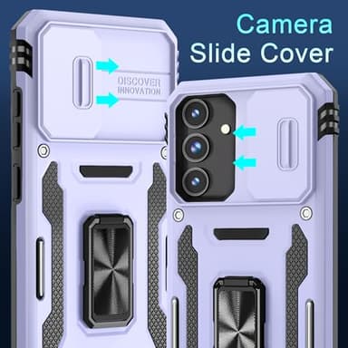 DEERLAMN Case for Samsung Galaxy S25+ Plus 6.7-Inch with Slide Camera Cover+Screen Protector(1 Pack), Rotated Ring Kickstand Military Grade Shockproof Protective Cover-Light Purple - Image 3