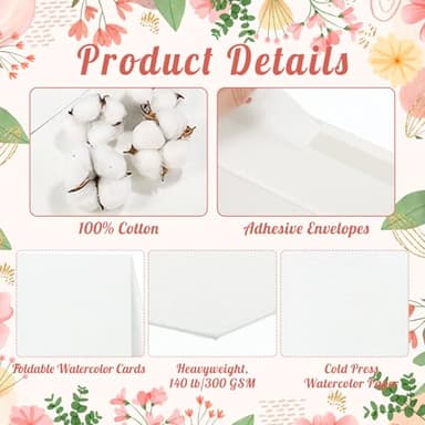 60 Sets Watercolor Cards with Envelopes, 140 lb/300 GSM Watercolor Paper Cards, 4x6 Inch Foldable Blank Watercolor Postcards and Envelopes for Greeting Cards, Wedding Invitations, Thank You Card - Image 3
