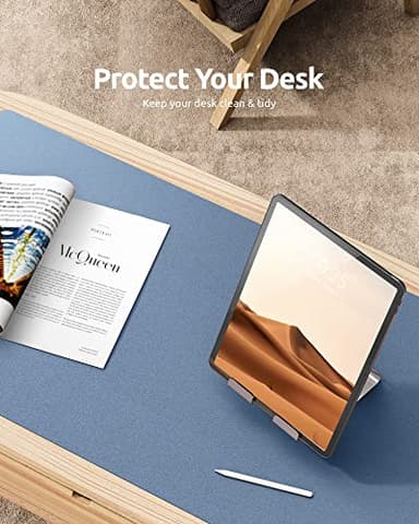 YSAGi Leather Desk Protector, Office Mat, Large Mouse Mat, Non-Slip PU Leather Blotter, Laptop Desk, Waterproof Writing Pad for Office and Home (Blue, 23.6" x 13.8") - Image 7