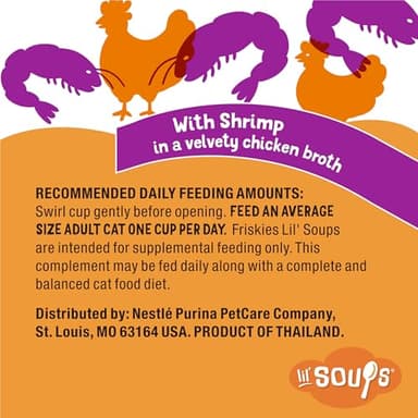 Purina Friskies Grain Free Lickable Cat Food Toppers Lil’ Soups With Shrimp in a Velvety Chicken Broth - (Pack of 8) 1.2 oz. Cups - Image 7
