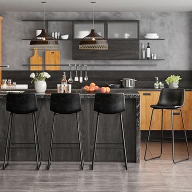 REONEY Bar Stools Set of 4, Faux Leather Counter Height Stools, 30" Modern Bar Stools with Metal Legs and Footrest, Urban Armless Counter Chairs with Back for Kitchen Island (Black) - Image 4