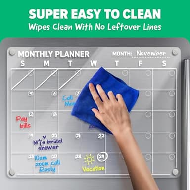 Acrylic Calendar for Fridge - Magnetic Calendar for Refrigerator - 2pc Family Refrigerator Magnetic Dry Erase Planning Board Monthly Weekly - 6 Liquid Chalk Markers & 3 Interchangeable Backgrounds - Image 6