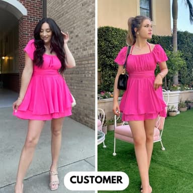 EXLURA Women's 2024 Summer Ruffle Short Sleeve Tie Back Romper Dress Square Neck A Line Cute Dressy Short Jumpsuits - Image 4