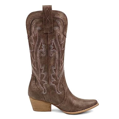 Zzheels Women Mid-calf Cowboy Boots Pointy Toe Boot Embroidered Western Cowgirl Boots Chunky Heels Brown US8.5 - Image 2