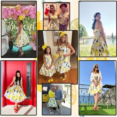Topdress Women's Vintage Polka Audrey Dress 1950s Halter Retro Cocktail Dress White Lemon 2XL - Image 4