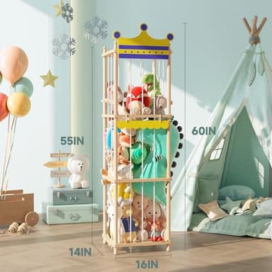 Easyego Stuffed Animal Storage Stuffed Animal Zoo, 60" Wood Large Animal Storage Toy Holder with High Elastic Rope, Zoo Organizer Cage for Nursery,Playroom,Bedroom - Image 2