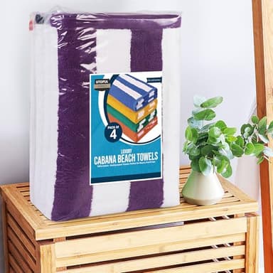 Utopia Towels Cabana Stripe Beach Towel, Oversized 100% Ringspun Cotton Pool Towels, Highly Absorbent Bath Towels for Beach (Red, Navy, Grey & Plum, 30X60 Inch - 4 Pack) - Image 5