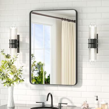 TETOTE Black Bathroom Mirror 20 x 30 Inch Matte Black Bathroom Mirrors, Tempered Glass, Modern Farmhouse Wall Mounted Mirror for Decorative(Horizontal/Vertical) - Image 1